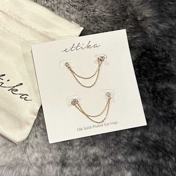 Ettika Double Piercing Chain Drop Earrings - Picture 1 of 4